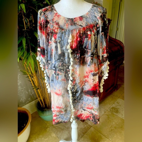 Urban Mangoz ladies, large pullover, top tassel sleeves and front colorful - Picture 2 of 12